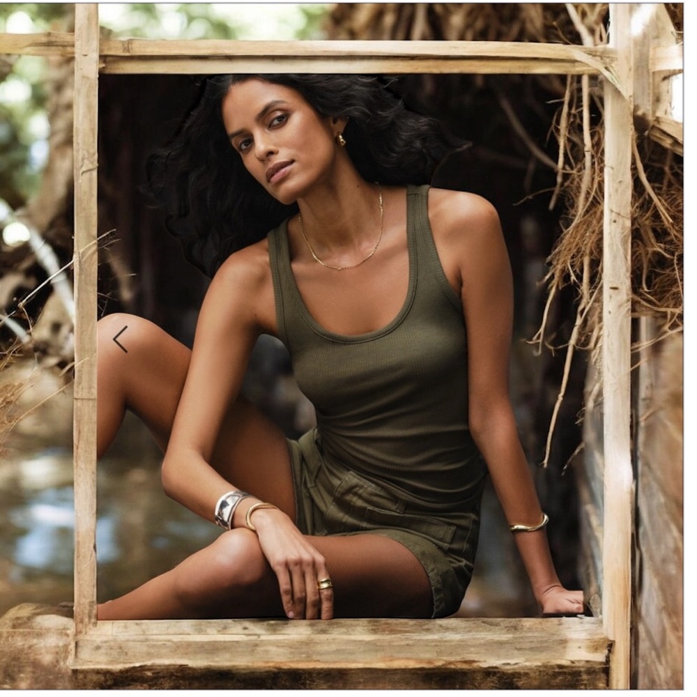 Madewell Ribbed Tank Top‎ XS Olive Green Scoop Neck Soft Stretch Basic